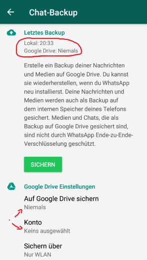 whatsapp google drive sichern